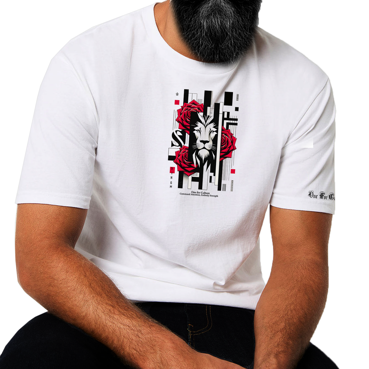 Lionheart's Gaze: Singh T-Shirt - Command Attention, Embody Strength | White