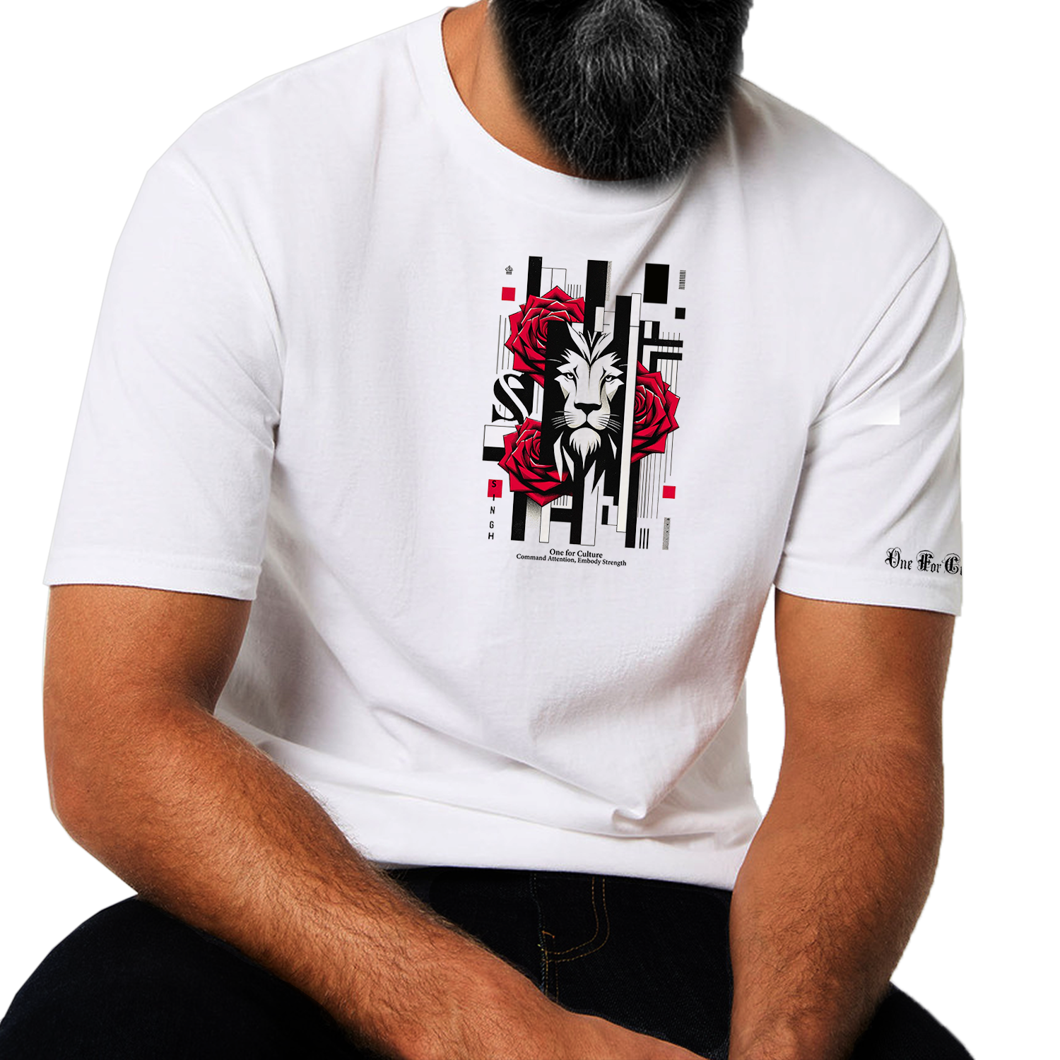 Lionheart's Gaze: Singh T-Shirt - Command Attention, Embody Strength | White