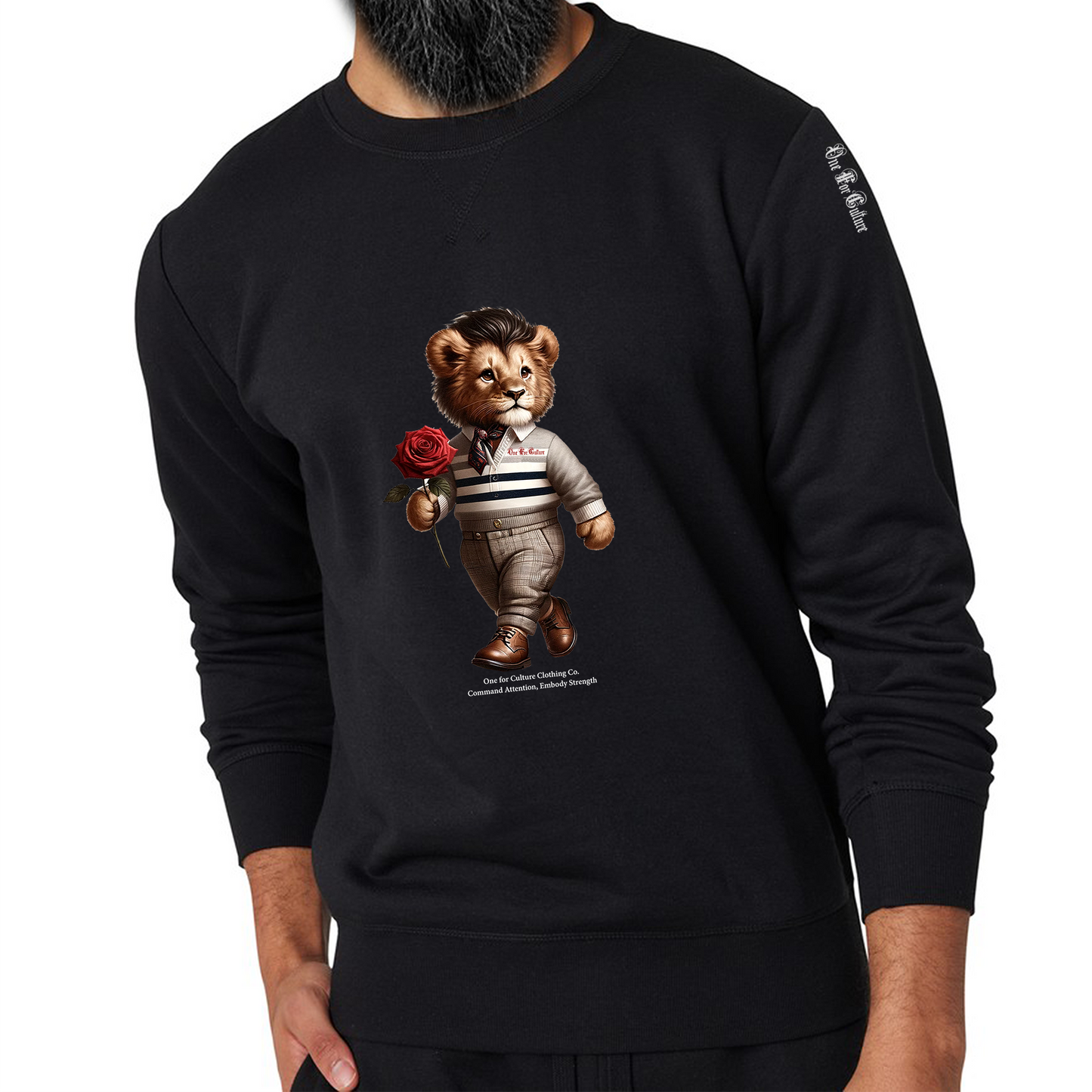 Lion Rose - Crew neck Fleece Sweatshirt