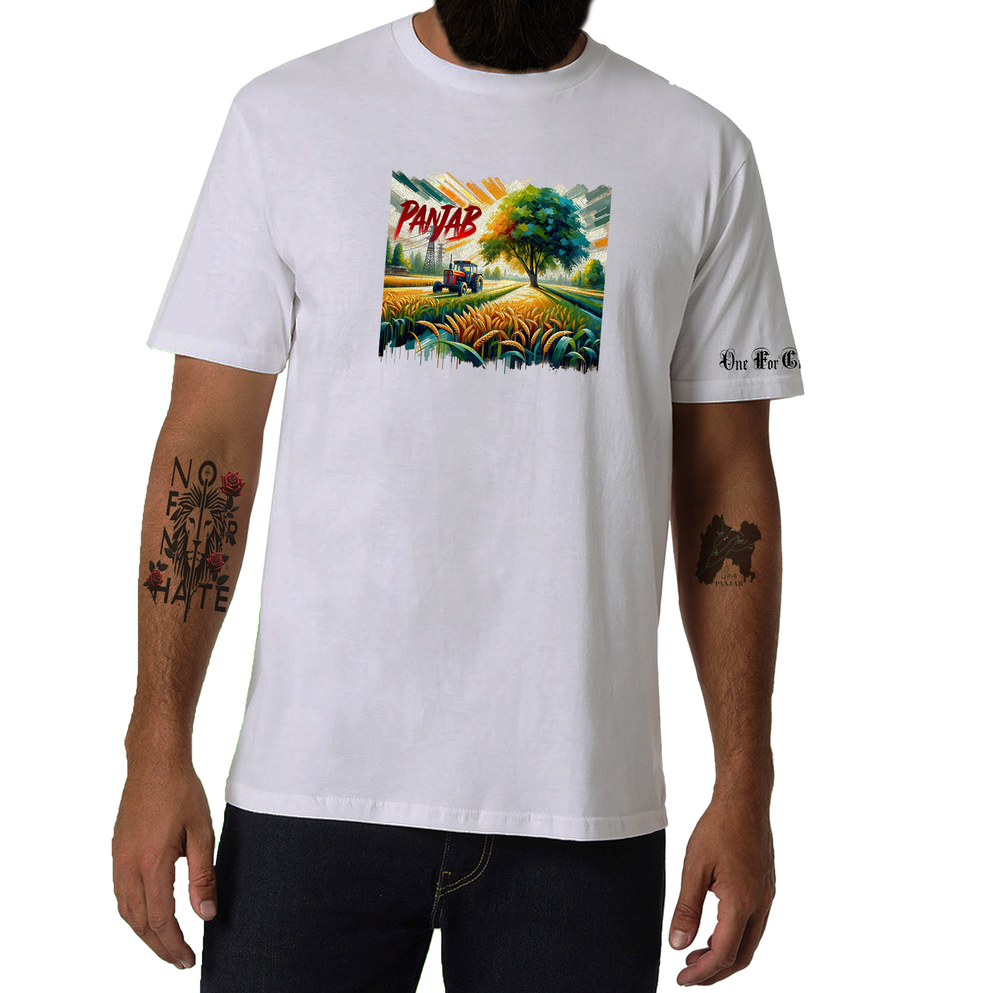 The Punjab Tractor T-Shirt : Shifting Gears & Golden Dream - White Color