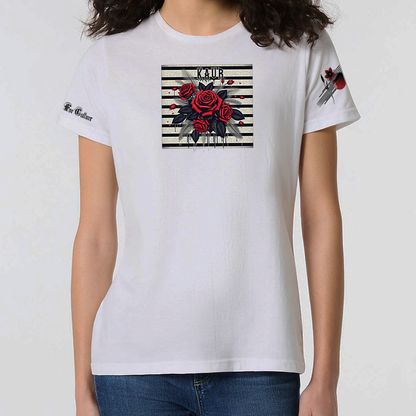 Bloom Boldly, Strike Fearlessly: Kaur Courage Striped Floral T-Shirt White